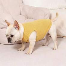 Yellow Striped Sleeveless Dog Vest, Soft And Elastic, Pet Vest, Comfortable Clothing For French Bulldog, Corgi And Small To Medium Dogs - Yellow - View 2