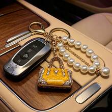 1 Ladies Fashion Metal Key Chain, Beaded Chain Car Key Pendant, Elegant Handbag Accessories, Suitable For Holiday And Birthday Gifts - Old Gold - View 11