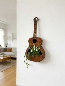 Distressed Iron Art Guitar Planter, Openwork Design, Outdoor Garden Hanging Flower Pot, Decorative Ornament - Regular Model - View 1