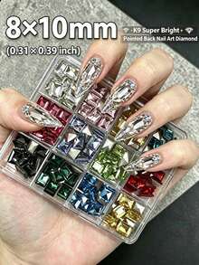 KIRAME 8*10mm Rectangular Pointed Bottom K9 Super Shiny Mixed Color Nail Rhinestone Set, Includes 1 Dotting Tool, DIY Home Manicure, Nail Salon Supplies, Nail Decoration, Christmas, Summer & Travel Nails, Holiday Gift - Multicolor - View 3