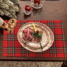 1/2/6pcs Classic Scottish Plaid Rectangular Placemats, Wrinkle-Resistant And Durable, Suitable For Christmas Party, Family Gathering Table Decor - Red - View 10