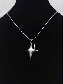 1pc Elegant Stainless Steel Gold Plated Star Pendant Necklace Unisex Daily Wear Couple Gift Holiday Present - Multicolor - View 4