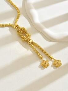 1pc Unique Vintage Chunky Chain Flower Adjustable Pull Sweater Necklace For Wedding Party - Yellow Gold - View 4