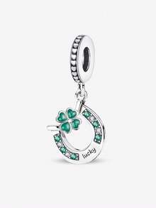1pc Green Beaded Clover Pendant, Suitable For Women's Bracelet, Bangle DIY Jewelry Making And Daily Wear Accessory Decoration - Silver - View 17