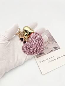 Cute Rhinestone Heart Bag Charm Keychain, Mini Fashion Glasses Key Chain, Key Pendant, Key Ring, Bag Accessory Cute Small Ornament, Graduation Gift, Car Accessory, Phone Charm, Suitable For College Backpacks, Campus Bags, Wallet Decoration - Multicolor - View 6