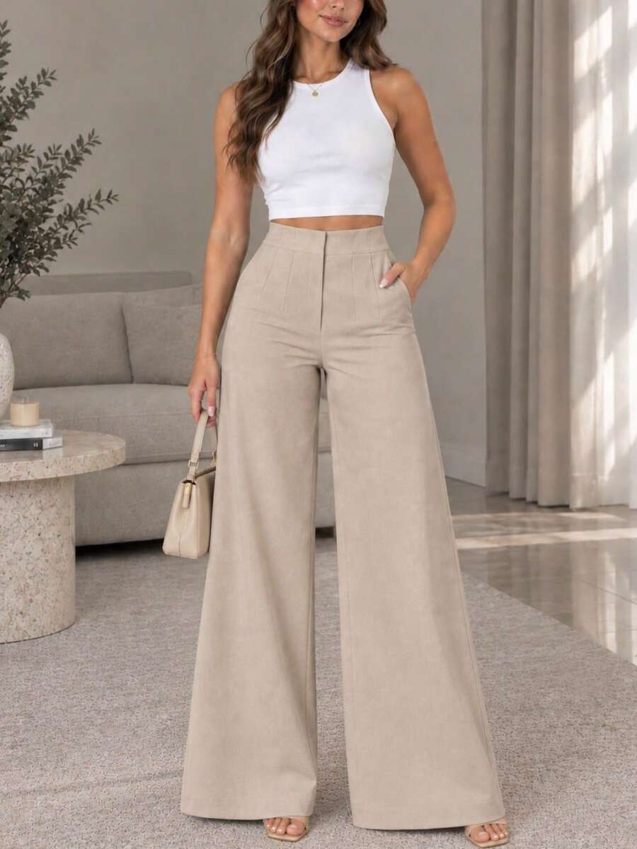 Pantalón Pinza Acampanado Para Dama - Beis - Ver 1