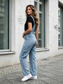 Women Denim Overalls & Jumpsuits - Medium Wash - View 3