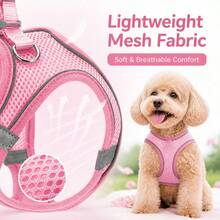 Puppy Leash And Harness Set, Breathable Mesh Puppy Vest Harness, Adjustable Anti-Pull Walking Harness, Suitable For Chihuahua, Yorkshire Terrier, Pomeranian And Other Small Dogs - Pink - View 4