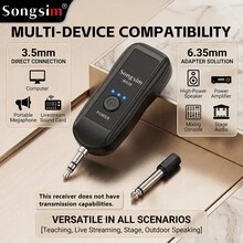 Songsim 無線麥克風耳機，專業 2.4G 頭戴式麥克風，耳機與手持二合一，160英尺 (50公尺) 有效範圍，便捷音量控制，擴音器，兼容 3.5mm/6.35mm 麥克風接口，即插即用，適用於教學、會議、播客、遊戲、表演 - 查看 7