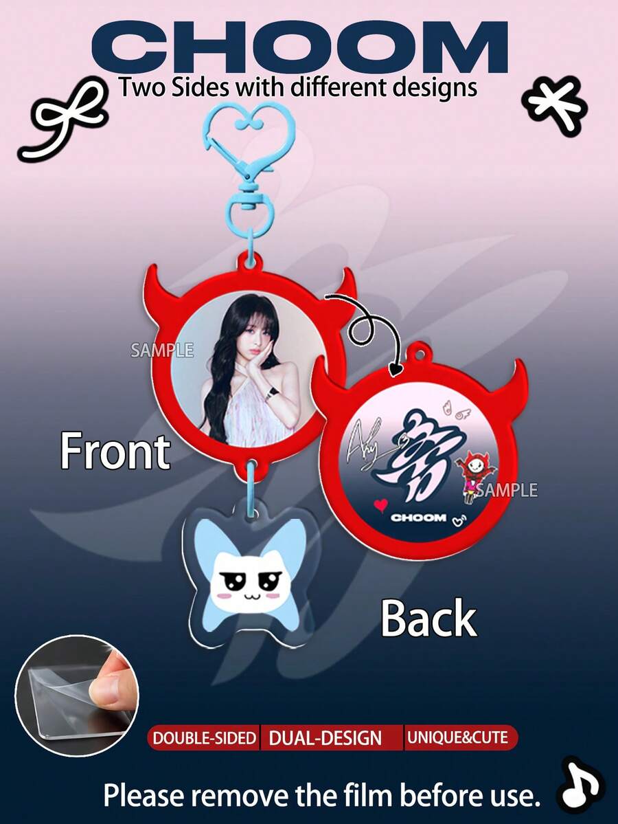 Baby-Monster Keychain, CHOOM Keychain, MONSTIEZ Merch Goods, AHYEON, RORA, RUKA, CHIQUITA, ASA, PHARITA, Red And Blue Keychain, Double-Sided Laminated Cartoon Keychain, Bag Charm, Car Charm, Birthday Gift, Party Favor - A - View 1