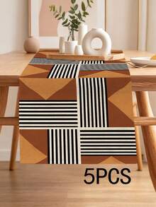 1pc Geometric Pattern Printed Table Runner, 4pcs Geometric Pattern Printed Placemats, Suitable For Holiday, Party, Birthday, Dinner, Kitchen Dining Table Decoration, All Season Room Decor, Home Textile Decoration Table Runner - Multicolor - View 14