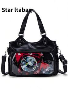 Japanese Harajuku Style Cute Anime Card Badge Element Versatile Handbag Backpack Crossbody Bag For Girls Students - Black - View 2