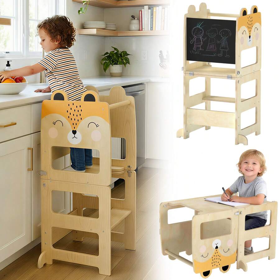 AIYAPLAY Toddler Step Stool, 3 In 1 Learning Standing Tower With Chalkboard, Montessori Inspired Step Stool For Kitchen Counter - Yellow - View 1