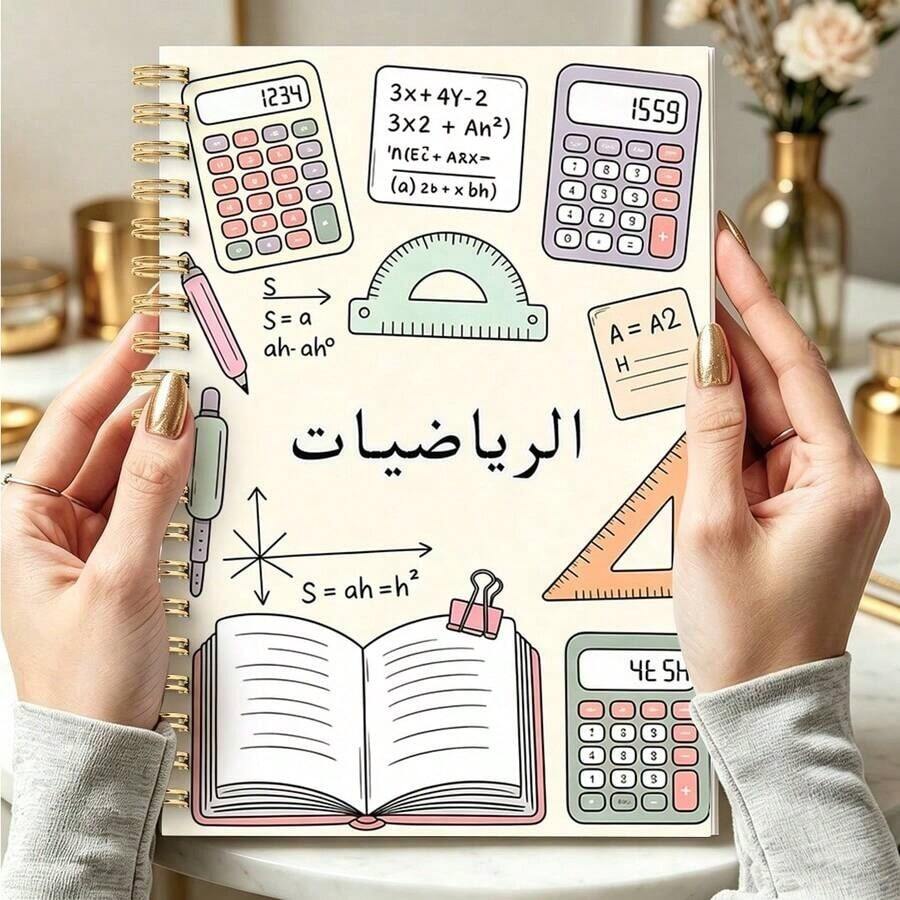 دفتر حلزوني للرياضيات العربية A5، غلاف بسلك معدني ذهبي، دفتر للرسم وتدوين الملاحظات، أنماط قوس إسلامية للكتابة بالقلم الرصاص على السبورة البيضاء، كتاب تدريب للطلاب، مناسب لملاحظات الفصل الدراسي العربي والواجبات المنزلية والتعلم - كتاب واحد (50 صفحة، 100 صفحة) - مشاهدة 1