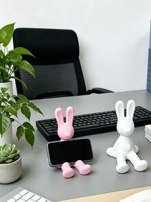Minimalist Rabbit Shaped Desktop Phone Stand, Stable Support For Devices, Hands-Free Viewing And Browsing, Suitable For Office Desk, Home Study, Bedroom Nightstand, Apartment Countertop, Study Room, Cafe Table, Can Also Be Used As Space Decor Ornament, Enhances Desktop Style, Fits Daily Binge-Watching And Office Reading, Also Can Be Given As A Gift, Decorates Various Indoor Display Areas. - Multicolor - View 1