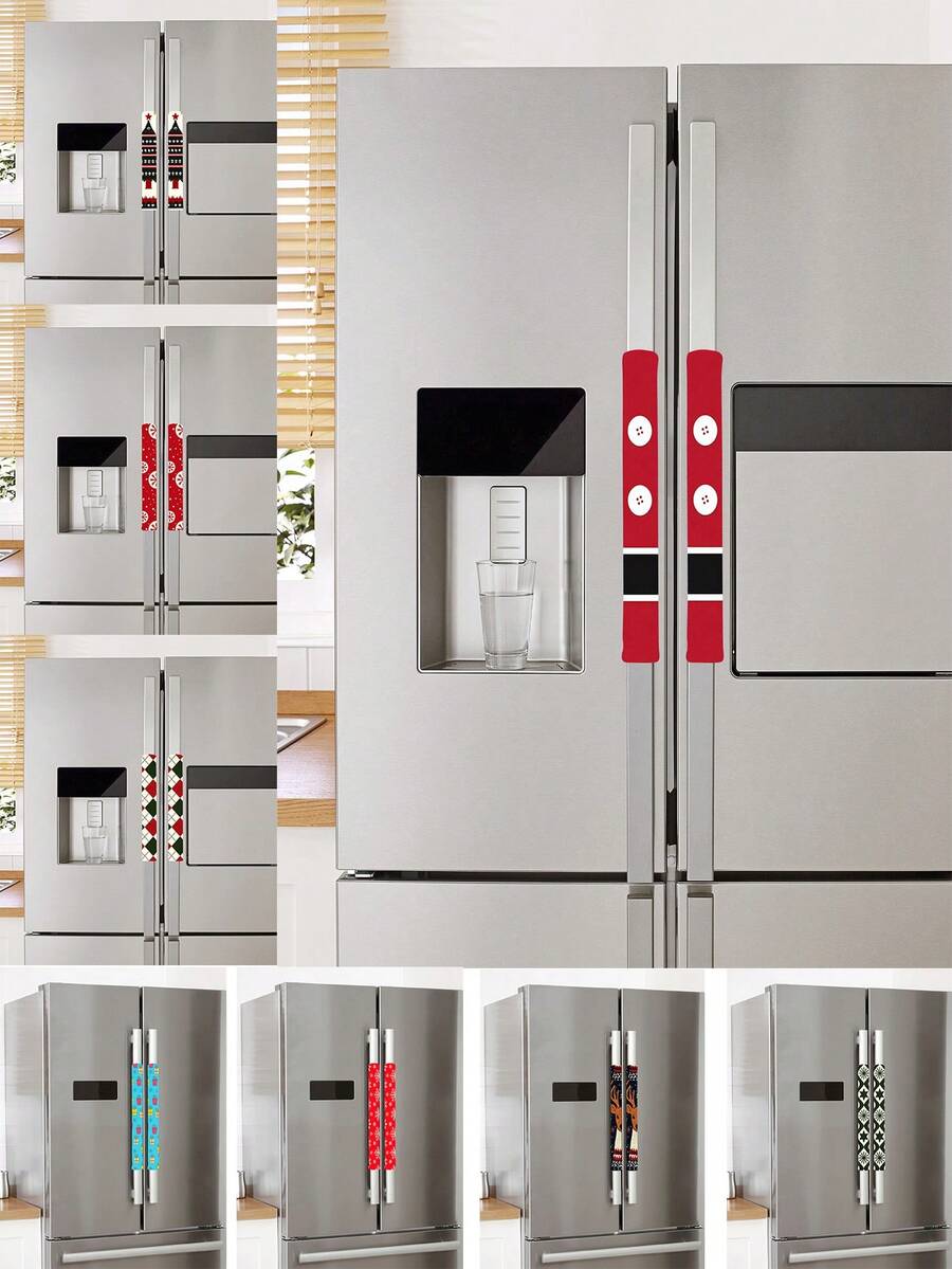 2-Piece Christmas Refrigerator Door Handle Protector Cover, Oven Handle Protector Cover, Ultrasonic Embossed Pattern Door Handle Protector Cover - View 1