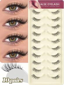 10/20 Pairs Natural Thick Half-Eye False Eyelashes, Voluminous Curly Long Style, Suitable For Party, Manga Style, Travel Essential, Outer Corner Extended False Eyelash Strip - Black - View 3