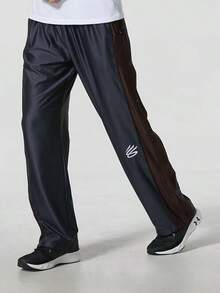 Under Armour Men's Straight-Leg Athletic Pants Lightweight Quick-Dry Breathable Side Contrast Color Basketball Training Casual Sports Pants - Black/Brown - View 3