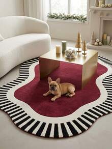 1pc Burgundy Striped Asymmetrical Area Rug, Living Room Carpet, Area Rug, Small Area Rug, Mat, Home Decor, Large Living Room Carpet, Round Carpet, Living Room Home Decor, Room Decor, Washable Carpet - Multicolor - View 1