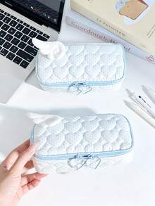 Blue Heart Polka Dot Pencil Case, Large Capacity Handbag, Portable Office Desk Storage Bag, Multi-Functional Tote Bag, Suitable For Business Travel, School And Travel, Back To School Essential Stationery Bag, Home Gift For Friends - A - View 10