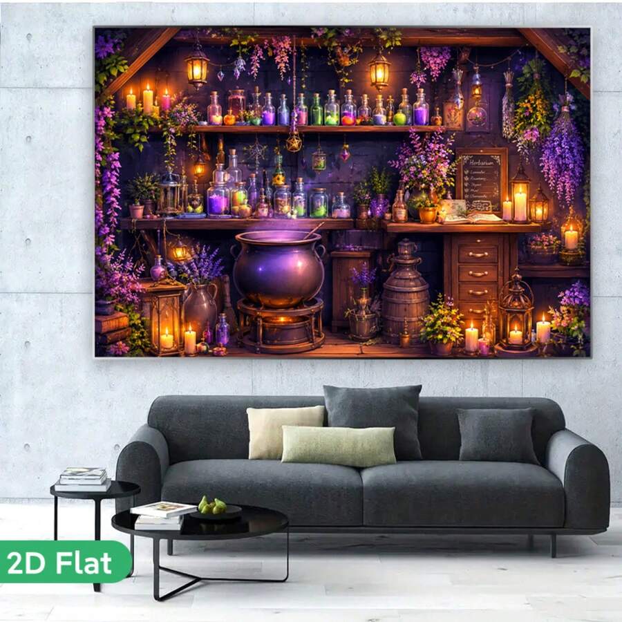 2D Flat Banner Background Cloth, Mysterious Magic Potion Room, Multi-Size Polyester Hanging Cloth, Suitable For Indoor And Outdoor Photography Birthday Party Ceremony Background, Without Electricity, Suitable For Room Decoration Banner Background. - 1 - View 1