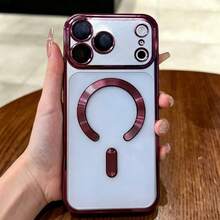 Magnetic Transparent Phone Case, Compatible With IPhone 18 Pro Max 18 Pro, With Camera Lens Protection, Electroplated Frame, Thin Soft TPU Protective Shell, Suitable For 17 Pro Max 16 Pro Max 15 14 Plus 13 12 11 XS Max XR 7 8 Plus SE 2022 - Cherry Red - View 10