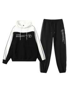 Men's Spring/Autumn Loose Minimalist Casual Fashion Outdoor Sports Hoodie & Sweatpants Set - Black - View 2