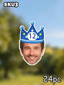 8/16/24pc Personalized Crown Party Hat Face Banner,Custom Photo Face Bunting Garland,Birthday Party Decorations, Custom Face Banner, Face Garlands,Milestone Birthday Party Decor,Home Decor - Multicolor - View 26