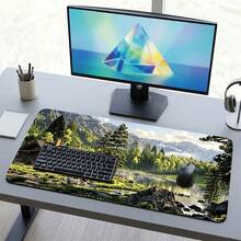 Landscape Nature Pattern Extra Long Gaming Mouse Pad And Desk Mat Set, Non-Slip Durable Rubber Base, Smooth Surface, Suitable For Computer Laptop Office Home, Abstract Art Decoration, Back To School Supplies - A - View 4