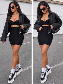 Women's High Waist Lace Shaping Skirt, Tummy Control & Butt Lift Inner Slip Skirt, Anti-Exposure Invisible Skirt Support - Black - View 5