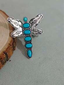 Bohemian Vintage Distressed Turquoise Dragonfly Ring, Suitable For Women's Daily Casual, Gathering, Vacation, Dating, Back To School Outfits - Dragonfly - View 4