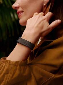1pc Fashion Casual Black Braided Watch Band, Suitable For Google Air, Durable Braided Nylon Material, Practical Smartwatch Accessory, Breathable Sports Hook And Loop Strap, Suitable For Google Air, Sports Style Design, Watch Band Accessory, Suitable For Daily, Sports, Outdoor, Travel And Party Occasions, Unisex, Ideal Gift For Back To School, Valentine's Day, Anniversary Or Birthday - Black - View 3