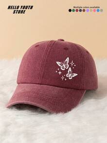 1pc Butterfly & Star Pattern Baseball Cap, Lightweight, Comfortable, Sweat-Absorbent, Sun-Protective, Multi-Functional, Washed Vintage Style, Suitable For Daily Wear And Life, Daily Outfit Decorative Hat - A - View 9