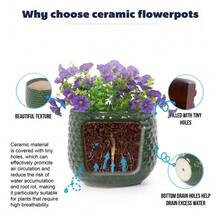 Handmade 3-Piece Ceramic Planter Set (Ø 23/17/12 Cm), Glossy Dark Green With Dotted Relief, Breathable, Frost-Resistant, With Drainage Holes For Garden & Balcony - B - View 7