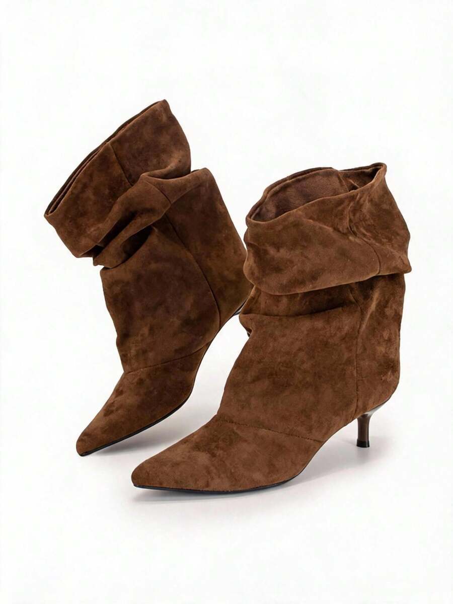 Clariva Fashion Slouchy Fold Ankle Boots For Women With Stiletto Kitten Heels Ankle Boots Pointed - Brown - View 1