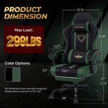 Fabric Gaming Chair With Footrest, Ergonomic Computer Desk Chair With Pocket Spring Cushion Home Office High Back Lumbar Support Heavy Duty Wide - Green - View 9