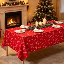 1pc/4pcs Christmas Candy Cane Tablecloth, Suitable For Rectangular Tables, Red & Green Christmas Disposable Waterproof Plastic Tablecloth, Candy Cane Christmas Dining Table Decoration, Suitable For Christmas Holiday New Year Party, 54x108 Inches - Red - View 5