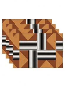 1pc Geometric Pattern Printed Table Runner, 4pcs Geometric Pattern Printed Placemats, Suitable For Holiday, Party, Birthday, Dinner, Kitchen Dining Table Decoration, All Season Room Decor, Home Textile Decoration Table Runner - Multicolor - View 6