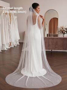 1 Pc Pearl Wedding Veil Fingertip Chapel Cathedral Length Bridal Veil With Metal Comb For Brides White Ivory - Multicolor - View 14