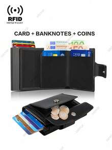 Anti-Theft RFID Wallet, PU Leather Pop Up Card Holder With Coin Pocket For Men, Slim Trifold Money Purse, Minimalist Black Smart Wallets - Multicolor - View 8