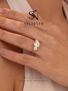 1pc Moissanite Ring Minimalist Round Cut Diamond Ring Gold Plated Luxury Jewelry Engagement Wedding Birthday Anniversary Gift - Gold - View 4
