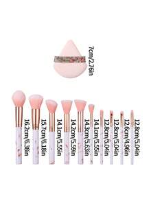 12pcs Professional Makeup Brush Set, Foundation Brush, Blush Brush, Eyeshadow Brush, Brow Brush, Contour Brush, Powder Brush, Highlighter Brush, With Triangle Powder Puff, Complete Daily Makeup Tool Set - White - View 8