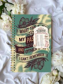 1pc Mint Floral Spiral Password Notebook 8.15x5.7 Inch + Keyboard Shortcut Stickers, Login Record Book, Halloween Notebook Office Decor & Accessories, Nurse Essentials, Bible Study Material - A - View 1