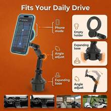 Car Cup Holder And Phone Holder, Magnetic Cup Holder, Adjustable Car Phone Holder With Extended Base, Articulated Arm And 360° Rotation, Stable Phone Holder For Center Console, Hands-Free Navigation, Easy Installation, Suitable For Most Vehicles, Perfect Gift For Christmas, Halloween And Birthdays. - Black - View 2