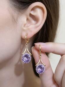 1 Pair Of Fashionable Personalities Rhinestone Earrings Exquisite And Elegant Suitable For Wedding Parties And Gift Giving ﻿ - Gold - View 5