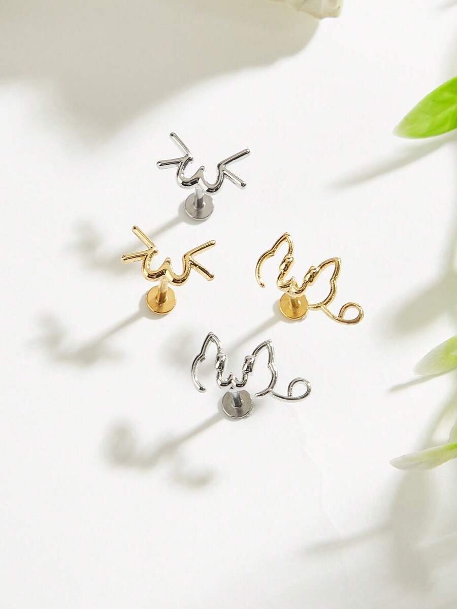1pc Cute Minimalist Stainless Steel Stud Earrings Suitable For Women's Daily Wear - Cat - View 1