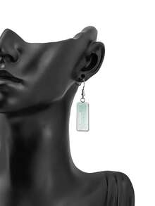 YUJUGLOW 1 Pair Dreamy Healing Style Mint Green Base With Starlight Pattern 316 Stainless Steel Long Bar Earrings Suitable For Women's Daily Wear - Mint Green - View 3