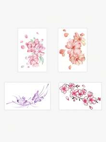 4pcs Temporary Tattoo Sticker, Cherry Blossom Peach Flower Floral Pattern, Realistic Fake Tattoo Design, For Daily Wear, Bachelorette Party Favors, Music Festival, Game, Graduation Gift, Lasts 3‑5 Days - Multicolor - View 4