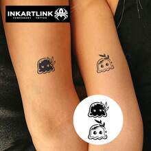 INKARTLINK 1PC Cute Sprouting Ghost & Jellyfish Temporary Tattoo Sticker, Waterproof Body Art Tattoo Sticker, Lasts 2-5 Days, Water Transfer Colorful Tattoo Sticker, Suitable For Men & Women, Essential For People, Party Decoration, Holiday Celebration Body Decoration - Black - View 3