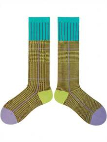 Striped Mid-Calf Socks For Girls, Retro Colorblock Design, Ins Versatile Sports Socks, Contrast Color Long Tube Socks - Multicolor - View 7